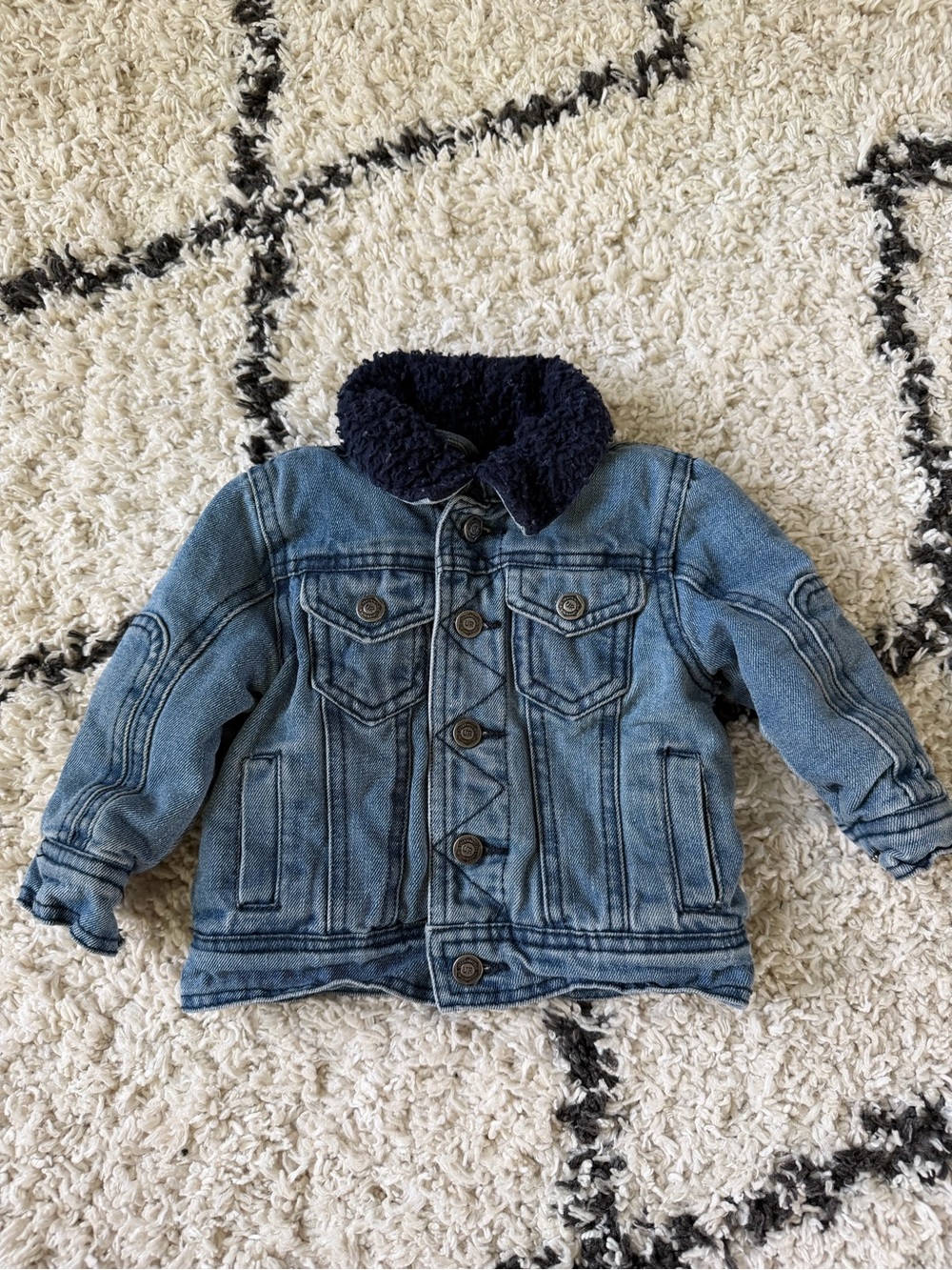 Urban Republic Light Blue Denim Jacket with Dark Blue Sherpa Collar 12M